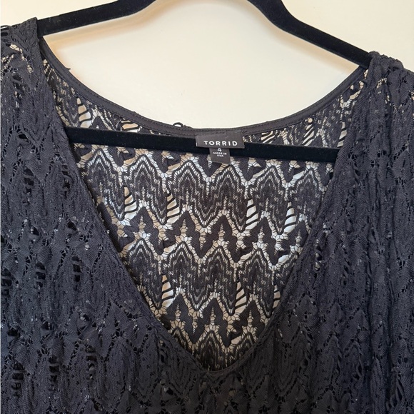 NWOT Torrid Short Sleeve Black Lace Maxi V-Neck Dress/Bathing Suit Cover Up 4X - Picture 4 of 8